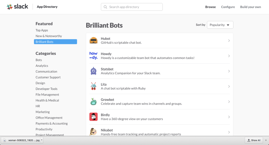 Slack brilliant bots - app directory